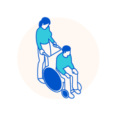 Illustration d'un taxi qui pousse un patient dans un fauteuil roulant