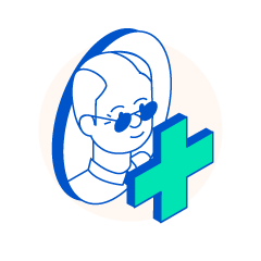 Illustration avec un personnage qui représente un patient. Il y aussi un croix verte qui symbolise que c'est un patient