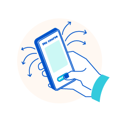 Illustration d'un téléphone mobile qui est tenu dans une main et appuye sur un bouton