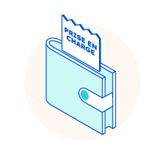 Illustration d'un porte monaie avec un ticket sur lequel il y a écrit Prise en charge