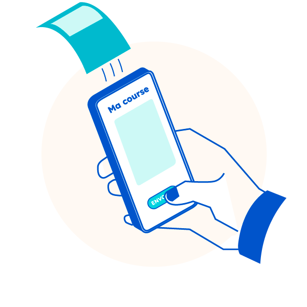 Illustration d'une main qui tiens un téléphone et qui envoye une course à un autre taxi